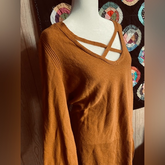 FREE PEOPLE Orange Fall-leaf colored Knit Criss Cross Tunic - Picture 3 of 8